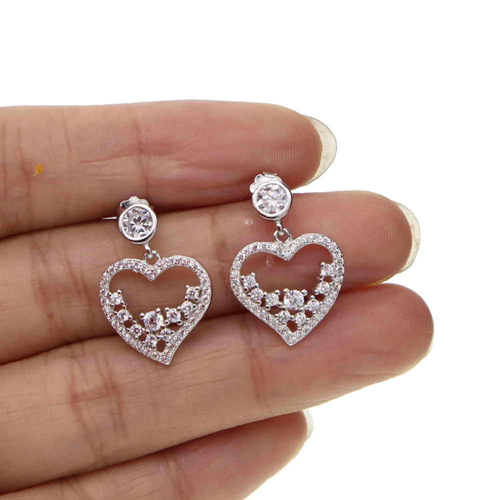 Женские серьги-подвески из серебра 100% пробы в виде сердца | Украшения и
