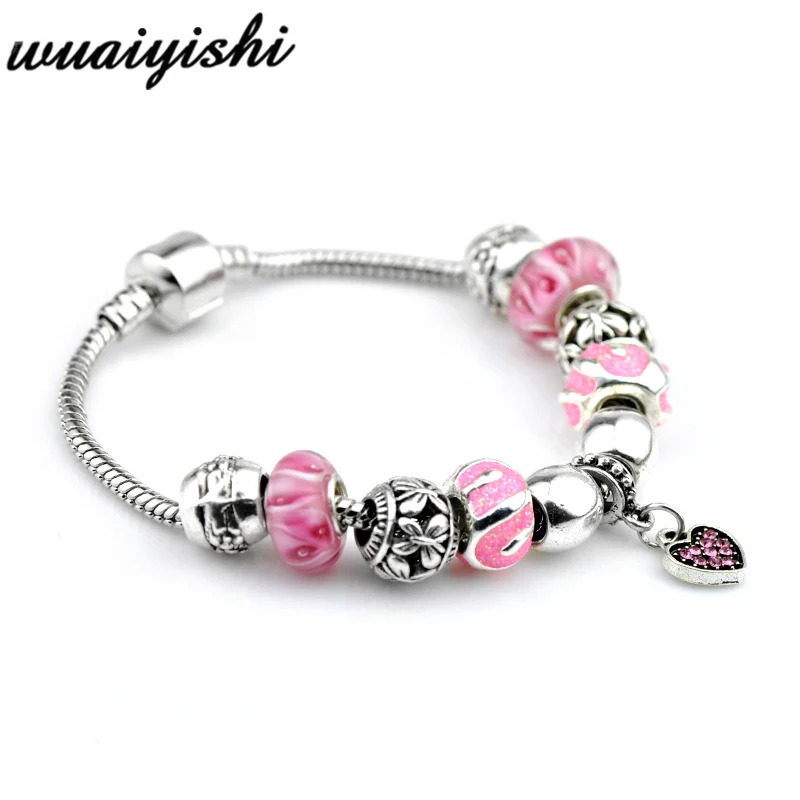 pink Браслеты для девушек, Браслеты mujer, полимерные бусины Подвески украшения, серебряные DIY Браслеты для женщин, модная повязка на руку, цепочка из сплава - Окраска металла: pink
