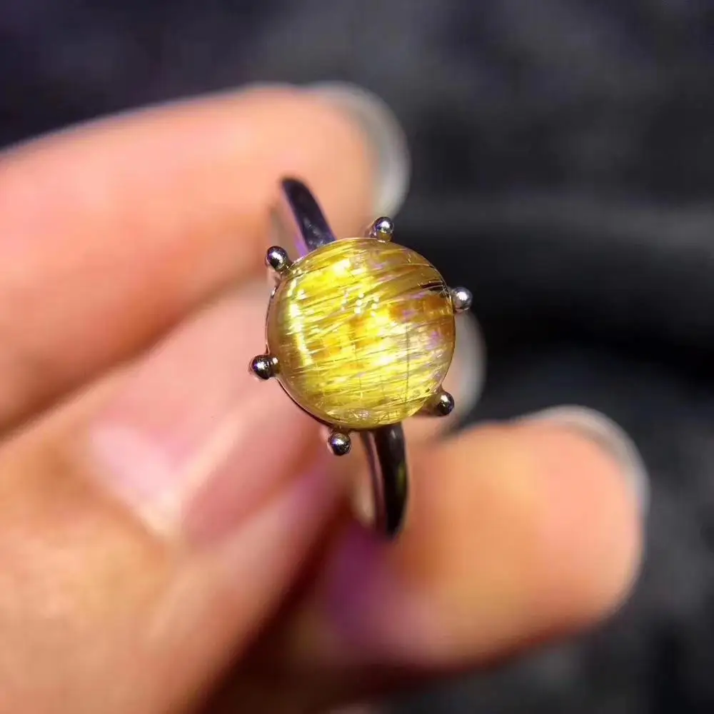 Кольцо из натурального золота с рутилированным кварцем регулируемое кольцо