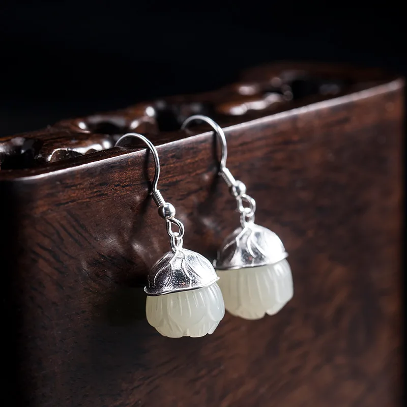 

Серьги женские из серебра 925 пробы, с нефритом