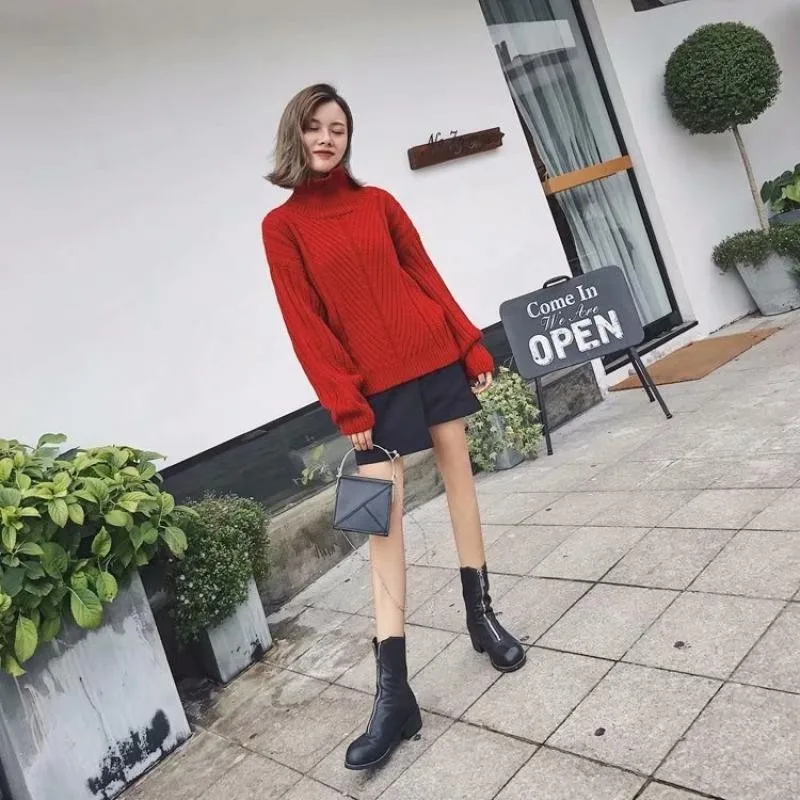 New Autumn Winter Turtleneck Ladies Pullover Lantern Sleeve Casual Womens Sweater Loose Fit Fashionable Knit Female Jumper