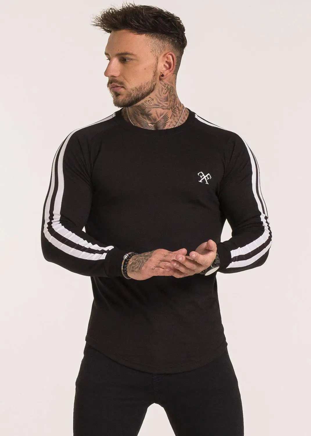 Мужская спортивная хлопковая футболка с длинным рукавом для фитнеса мужские