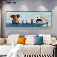cute elephant panda rabbit cat poster nordic animals sky canvas print home decor modern living room wall art pictures painting
