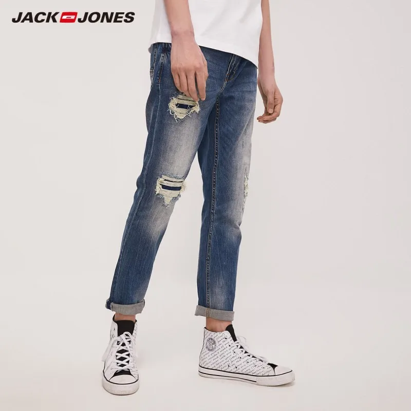 JackJones мужские модные трендовые тонкие Стрейчевые рваные джинсы мужская одежда