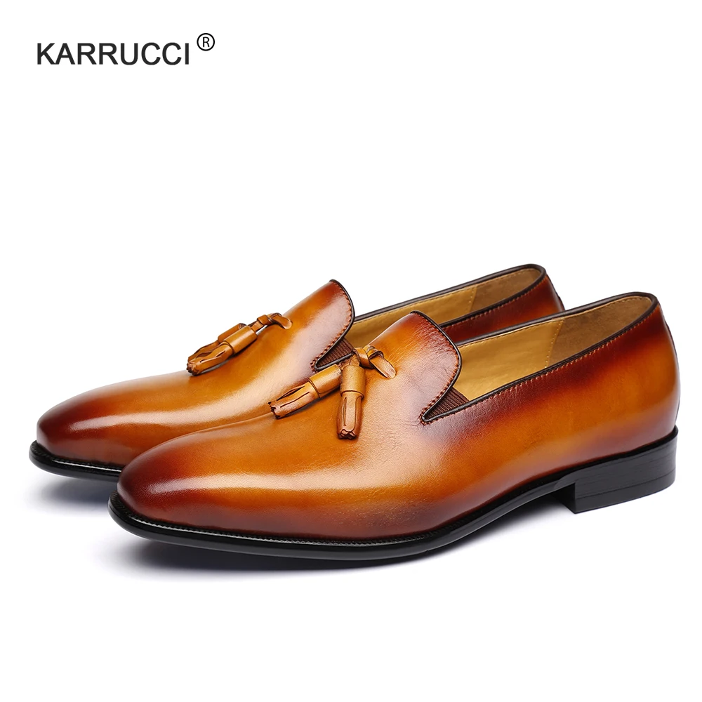 KARRUCCI/мужские лоферы из натуральной кожи с кисточками Цвет черный коричневый