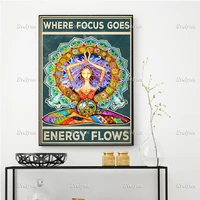 yoga poster where focus goes energy flows vintage poster namaste chakra poster hippie soul printhome decor canvas wall art