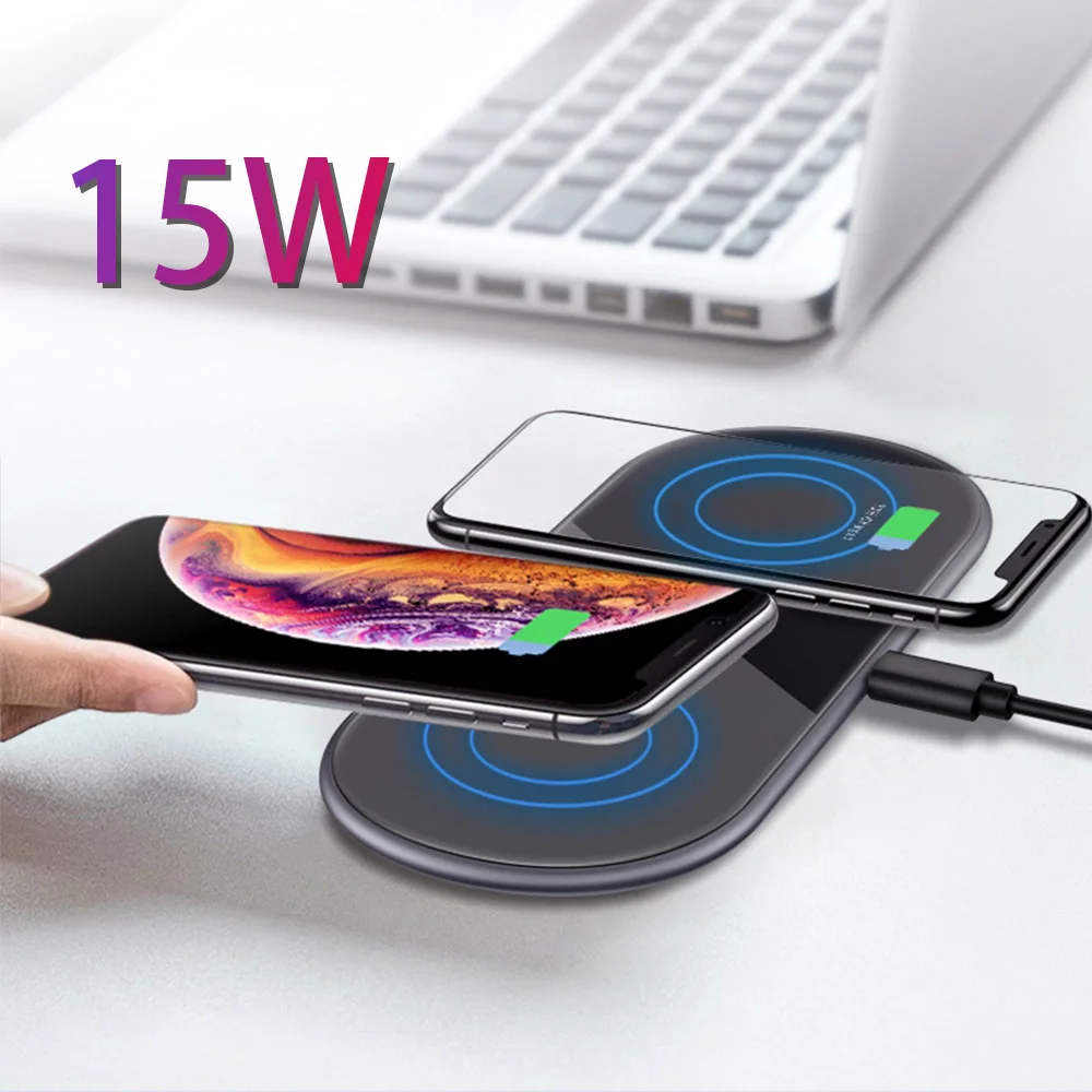 Двойное Беспроводное зарядное устройство Qi 15 Вт для Samsung S10 9 Note 10 Plus iPhone 8 11 Pro X XS Max