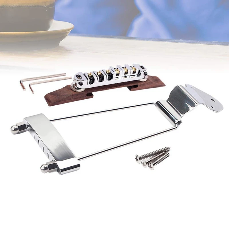 

6 String Jazz Guitar Rosewood Bridge Height Adjustable Tailpiece Trapeze for Jazz Guitar Parts Silver