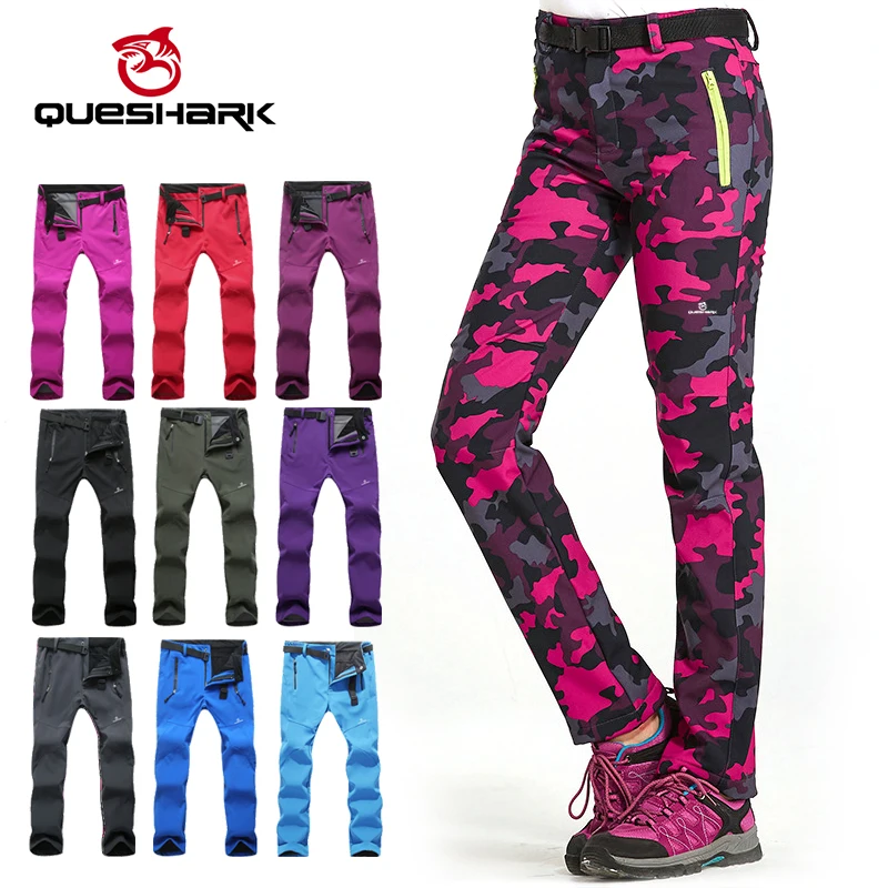 

Queshark Women Softshell Pants Winter Warm Fleece Cycling Trousers Camo Climb Hikinng Pants Thermal Windproof Woman Ski Pants