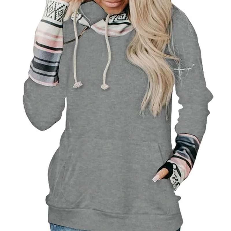 

Spring Autumn Women's Hoodie Fashion Personality Street Color Matching Hooded Pullover Outdoor Leisure Sports Long-sleeved Top