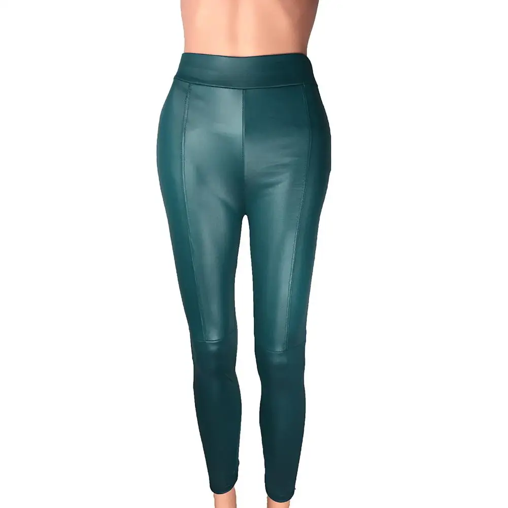 Женские однотонные облегающие эластичные леггинсы из искусственной кожи с