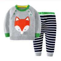 2020 autumn winter baby boys girls long sleeves stripe knit sweater suits kids clothes boys girls fox clothing sets
