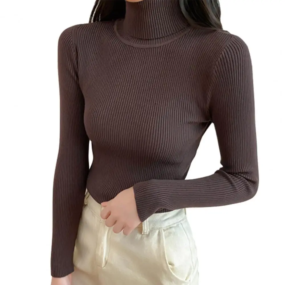 

Turtleneck Solid Color Knitted Sweater Autumn Winter Long Sleeve Ribbed Bottoming Sweater Casual Ladies Clothing One Size