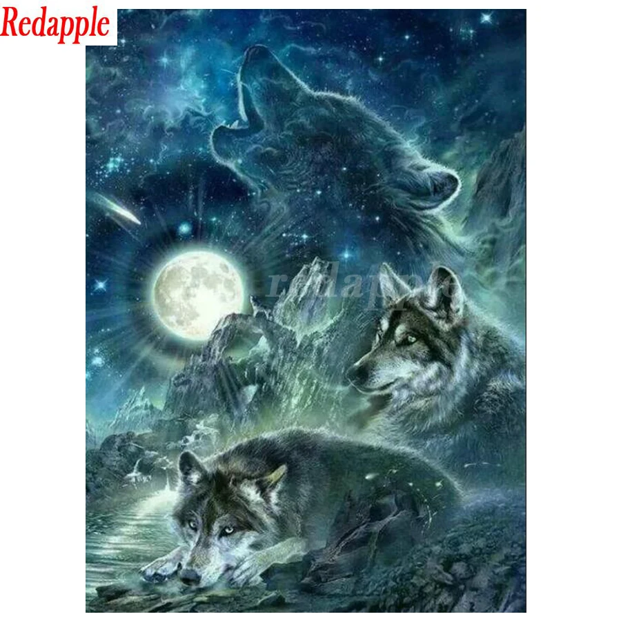 diy 5d diamond mazayka abstract moon wolves dimond painting full square/round drill animals pattern embroidery rhinestone decor | Дом и сад