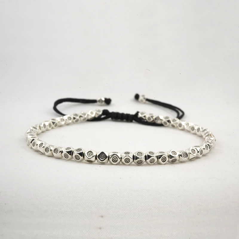 Модные Ретро посеребренные бусины многоугольные браслеты для женщин и мужчин