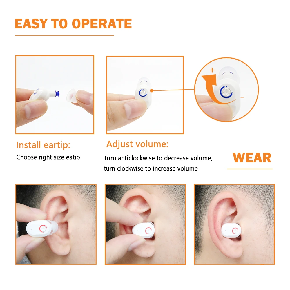 Заряжаемый слуховой аппарат мини-размера 1 пара невидимые наушники с зарядным