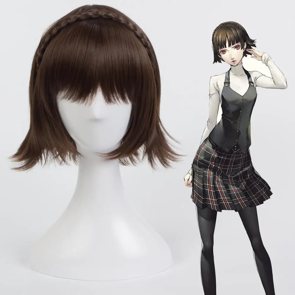 

Persona 5 Makoto Niijima Wigs Mixed Brown Hair Cosplay Wig With Braid + Wig Cap