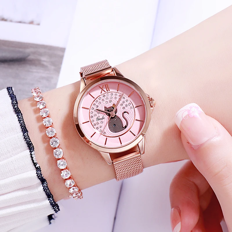 Женские часы брендовые кварцевые наручные класса люкс с сетчатым ремешком из