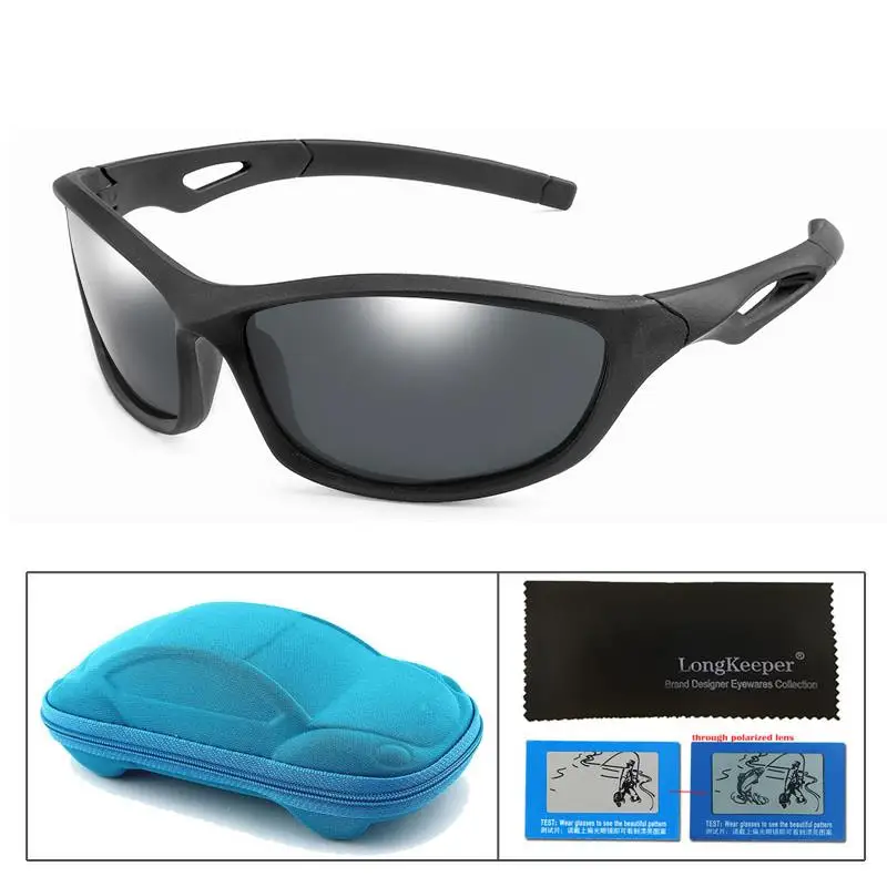 black grey Longkeader, Детские поляризованные солнцезащитные очки UV400, Детские крутые солнцезащитные очки,, UV400, очки для мальчиков и девочек с коробкой, oculos de sol - Цвет линз: black grey