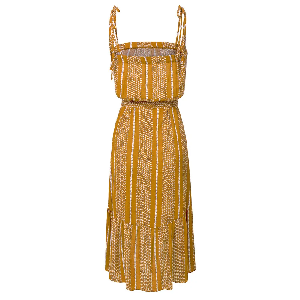 

Dress Women 2021 New Arrive Summer Strap Print Belt Ruffles Sexy Casual High-Low Dresses