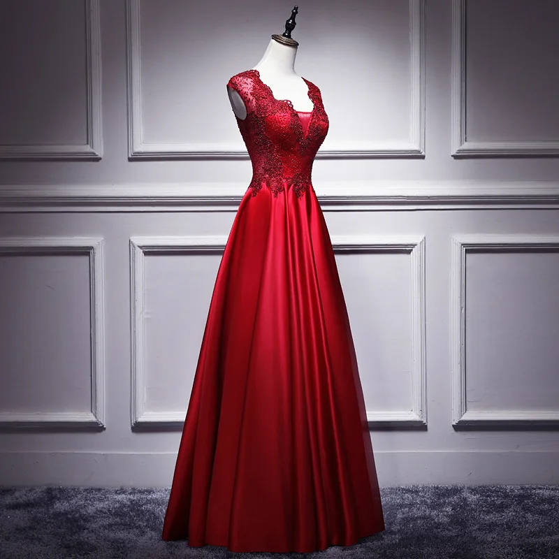 Chinese wedding dress Women Sleeveless Dress Female Business Gowns Sexy Lace red Full Length Slim Dresses Elegant Party Gown