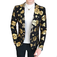 tuxedos men slim fit floral blazer jacket suit trend print flowers fashion male party stage formal dress silver gold blazers