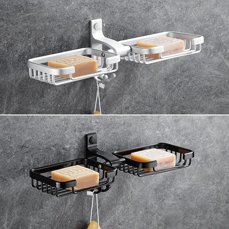 

Punch-free Creative Drainable Soap Box Wall-mounted Storage Rack Pendant Hollow Soap Sponge Tray Bathroom Pendant 2021 Hot G8343