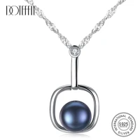 doteffil 925 silver water wave chain pearl necklace natural freshwater pearl square pendant necklace pearl jewelry women gift