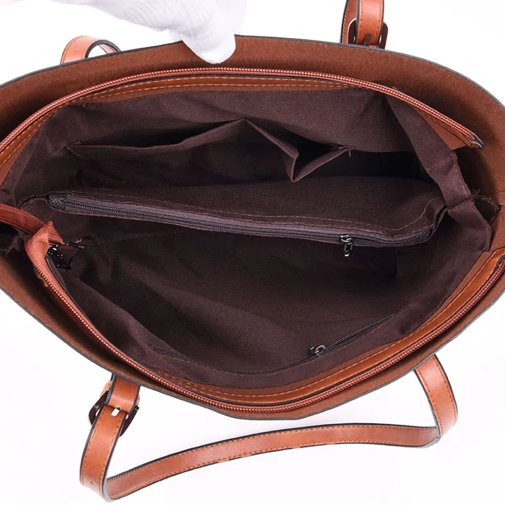 

Handbag Women Outdoor Bag Solid Color Three-Piece Leather Handbag Messenger Bag Crossbody Retro Bag Wild Casual Female Bag