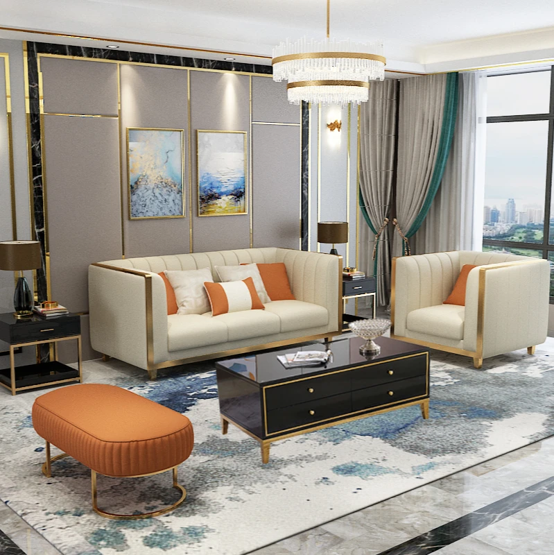 Постмодернизированный роскошный легкий диван из светильник стали угловой