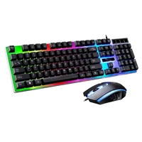 104 keys wired keyboard mouse set led colorful backlight mechanical feel gaming keyboard for home office computer laptop pc
