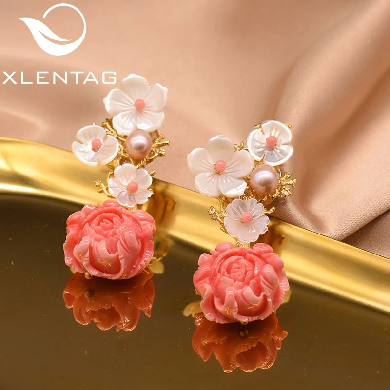 XlentAg серьги подвески из натурального жемчуга розовые коралловые Женские