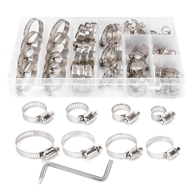 

80PCS boxed multi-size 304 stainless steel pipe clamp clamp for fuel hose clamps for water pipes, plumbing, and auto machinery