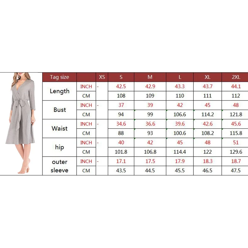 

7-Sleeve Sleepwear Robes Autumn Solid Color Knee-Length Simple Modal Casual Gray 2XL Size Robes