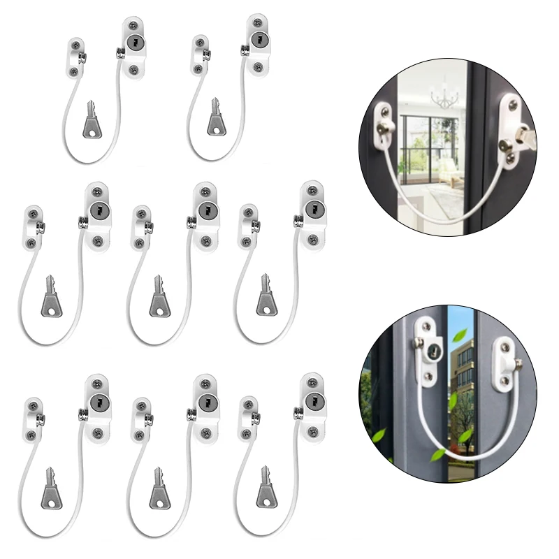 

AYRA 8Pcs Window Security Chain Lock Window Cable Lock Restrictor Multifunctional Window Lock Door Security Guard Baby Safety