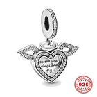 Высокое качество 925 стерлингового серебра в форме сердца и с крыльями ангела с позолоченным кольцом, соответственные Пандоре обаятельные браслеты Heart  Ангел Кулон, сделай сам, ювелирное изделие, подарок