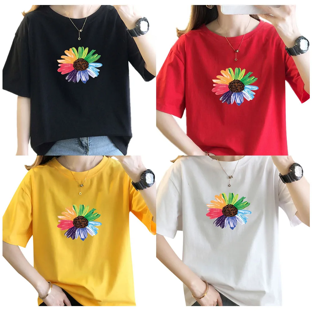 Летняя женская Свободная футболка с принтом модная Радужная Женская