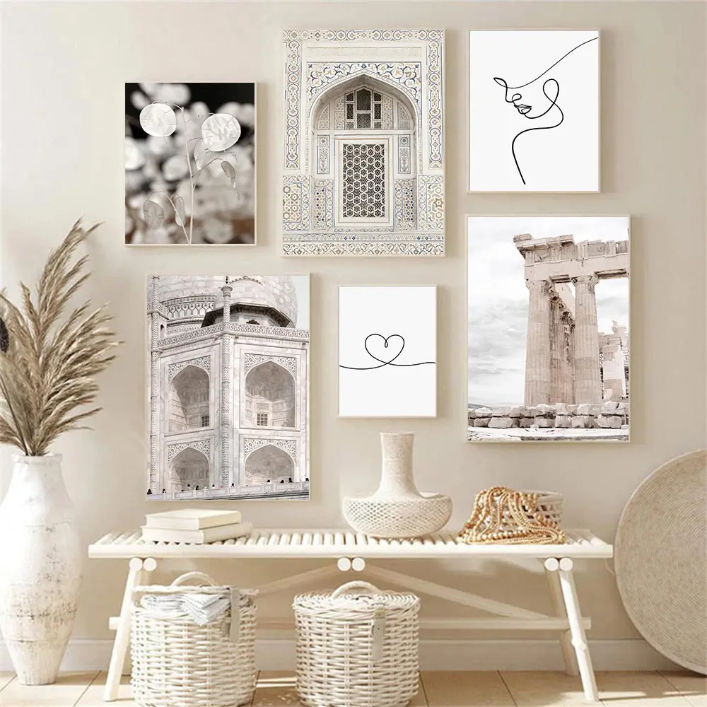 

Islamic Morocco Arabic Door Architecture Wall Art Poster Figure Heart Line Drawing Prints Reed Flower Canvas Painting Home Decor