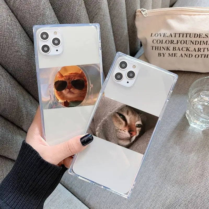 

Cute animal cat dog Phone Case For iPhone 7 8 11 12 X XS XR MINI Pro Max Plus Clear Square Transparent