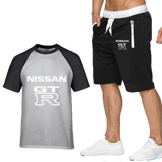 

Summer New Men T-Shirts Nissan GTR Car Logo Print Short Sleeve Casual Cotton Round Neck Men's T-shir+ pants suit Men Clothing