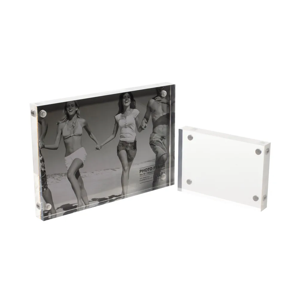 Acrylic Photo Picture Frame Display Show Stand Holder Clear Plastic Crystal Magnet Sucked on Desktop 2pc