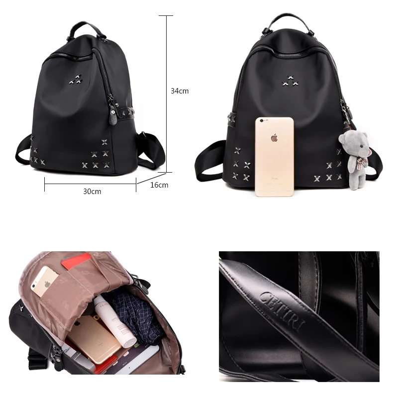 Мини-рюкзак с заклепками школьная сумка из нейлона и ткани Оксфорд на плечо для