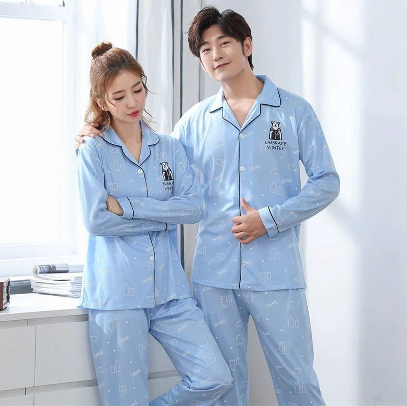 

Couples 100% cotton Pajamas Sets for Women 2018 Autumn Winter Long Sleeve Cartoon Pyjama Men Loungewear Pijama Homewear Clothing
