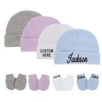 personalised newborn baby hat gloves for 0 3m baby cotton hats anti scratch gloves custom name unisex baby hat and mittens set