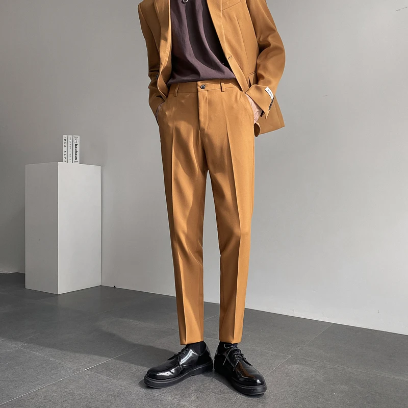 

5 Colors Suit Pants Men Business Casual Slim Fit Ankle Length Suit Pants Male Korean Fashion Vintage Suit Trousers Man Pant