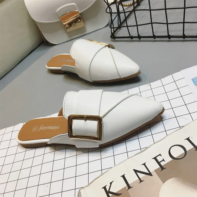 

Rivet Slippers Casual Loafers Shoes Slipers Women Pointed Toe Slides Luxury 2021 Cover Flat Basic Metal Decoration TPR Scandals