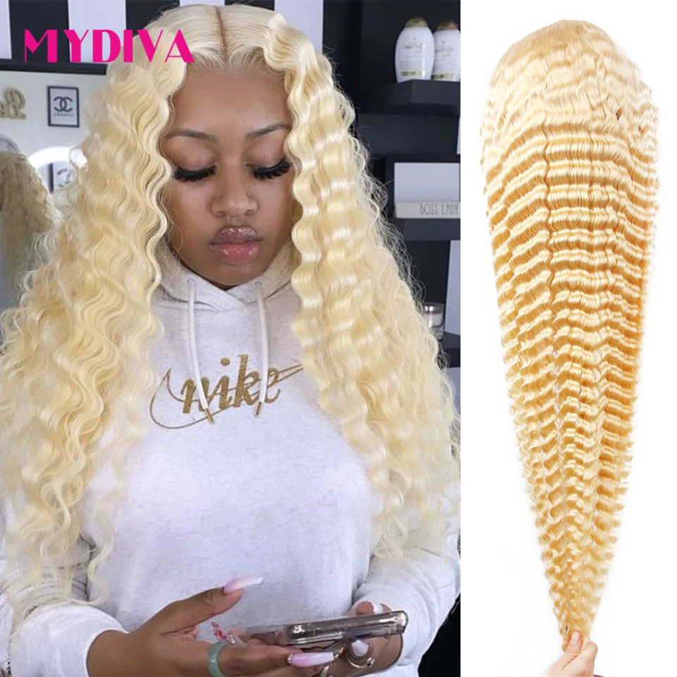 613 Deep Wave Frontal Wig Transparent Lace Wet And Wavy Curly Front Human Hair T Part Brazilian Remy | Шиньоны и парики