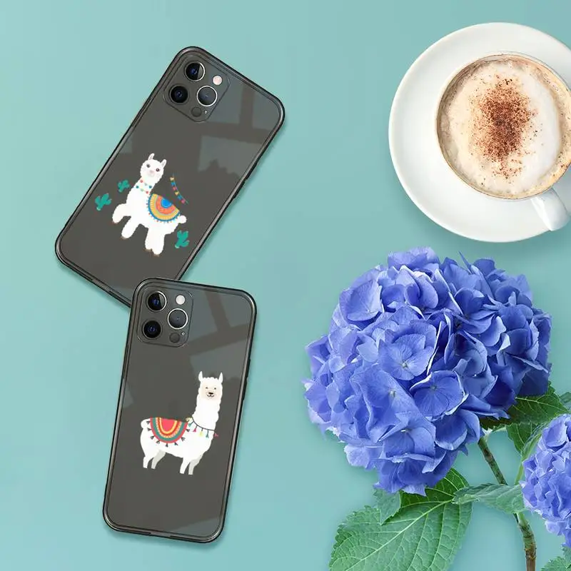 

Kawaii Llama Alpaca Animals Cartoon Phone Case For iPhone 7 8 11 12 X XS XR MINI Pro Max Plus Retro Black Grey clear transparent