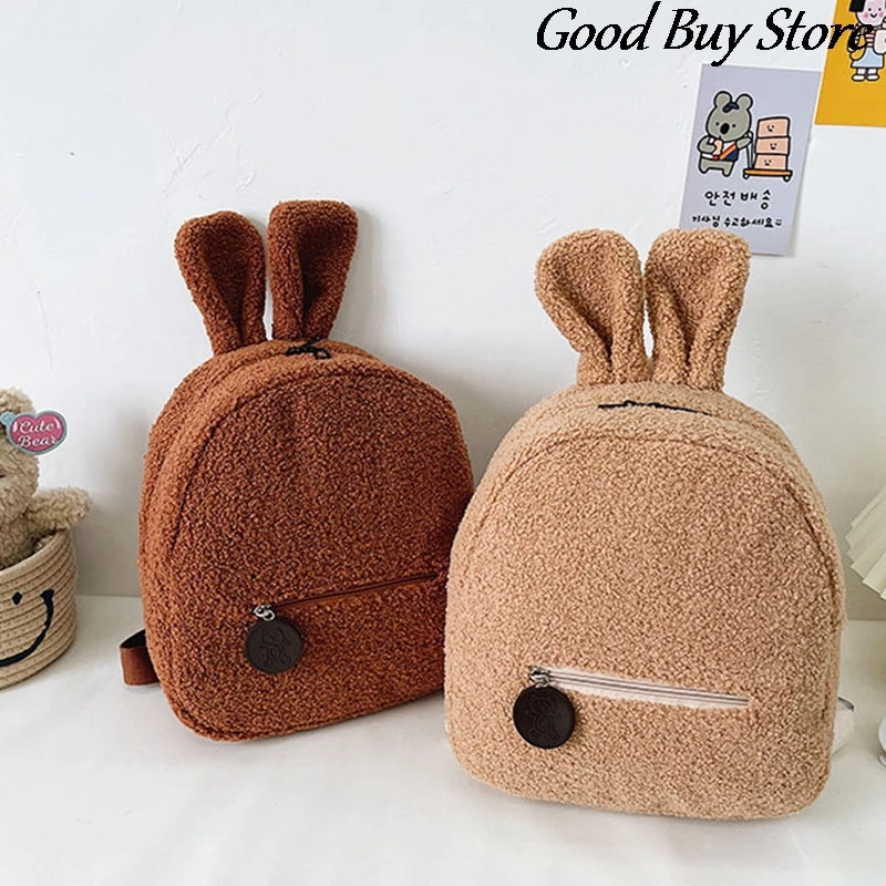 

Women Plush School Bag Fashion Rabbit Ear Fur Backpack Cute Girls Solid Color Backpacks Animal Mochila Schoolbag Student Bags