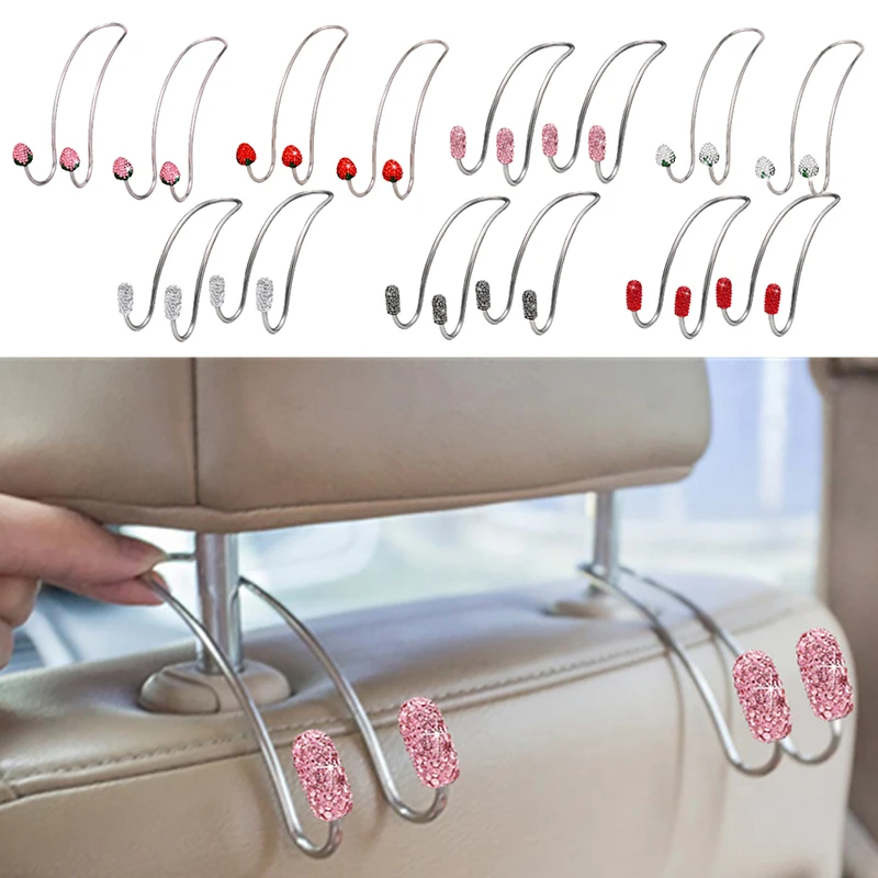 

2 Pack Universal Seat Back Organizers Bling Diamond Car Headrest Bag Hangers Heavy-Duty Auto Back Seat Storage Hooks